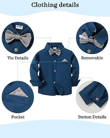 DISAUR Matching Family Outfits Long Sleeve Dark Blue Grey Dress Shirt Bow Tie Suspender Pants Boys Church Outfit 4t 5t 4-5t - Image 5