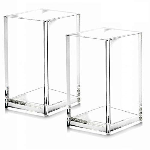 2 Pack Clear Acrylic Pencil Pen Holder Cup,Desk Accessories Holder,Makeup Brush Storage Organizer,Modern Design Desktop Stationery Organizer for Office School Home Supplies,2.6x 2.6x 4 inches - Image 1