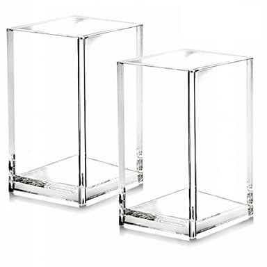2 Pack Clear Acrylic Pencil Pen Holder Cup,Desk Accessories Holder,Makeup Brush Storage Organizer,Modern Design Desktop Stationery Organizer for Office School Home Supplies,2.6x 2.6x 4 inches - Image 1