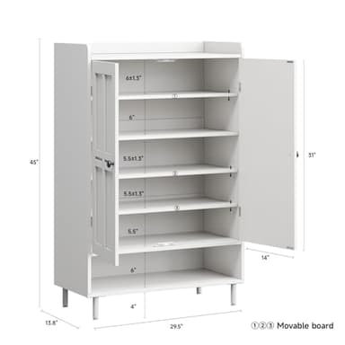 Shoe Storage Cabinet with Cross Molding Doors, 6-Tier Farmhouse Shoe Cabinet with 3 Adjustable Shelves and Metal Legs, 45'' Tall Shoes Rack Organizer Cabinet for Entryway, Front Door, White - Image 2