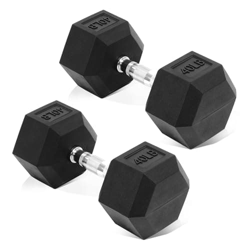 Fitvids Hex Dumbbells Rubber Coated Hand Weights Pairs for Exercises and Fitness, 40 LB Pair - Image 1