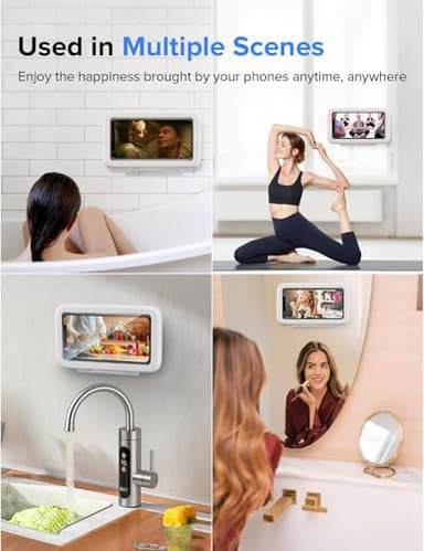 LC-dolida Shower Phone Holder Waterproof, 480° Rotatable Adjustable Bathroom Wall Phone Mount Stand, Anti-Fog High Sensitivity iPhone Case, Anti Fog Case Bathroom Accessories for 4-7'' Cellphones - Image 7