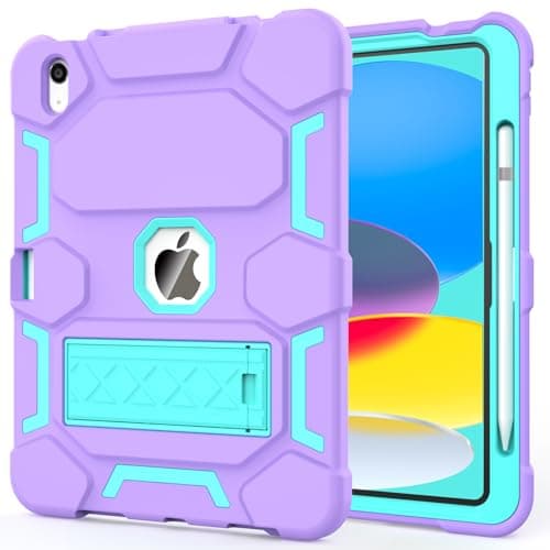 CCMAO Case for iPad A16 11th Generation 11 Inch 2025, iPad 10th Generation 10.9 Inch 2022, with Kickstand & Pencil Holder, Heavy Duty Shockproof Hybrid Protective Cover for Kids Girls, Purple+Green - Image 1