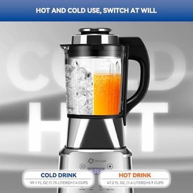 Glass Blenders for Kitchen 59oz, Stainless Steels Professional Blenders 1200W, Countertop Blender Glass Jar Food Processor Combo, 14 Preset Programs+9 Speeds, Soups, Nut Milk, Hot & Cold Blending - Image 3