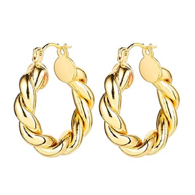 6 Pairs 14K Gold Plated Hoop Earrings for Women Lightweight Chunky Hoop Earrings Multipack Hypoallergenic, Thick Open Twisted Huggie Hoops Earring Set Jewelry for Gifts. (Gold) - Image 9
