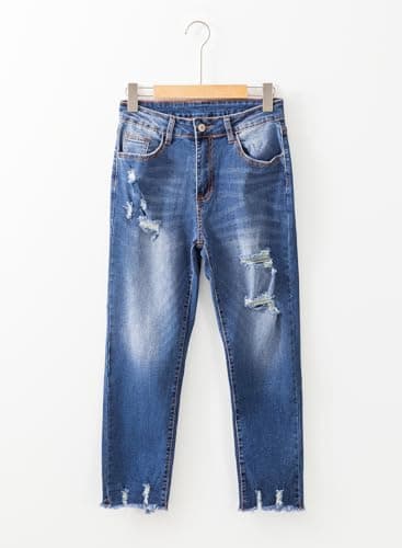 EVALESS Jeans for Women High Waisted Stretchy Ripped Distressed Tummy Control Straight Ankle Jean Capris 2025 Blue Size 14 - Image 6