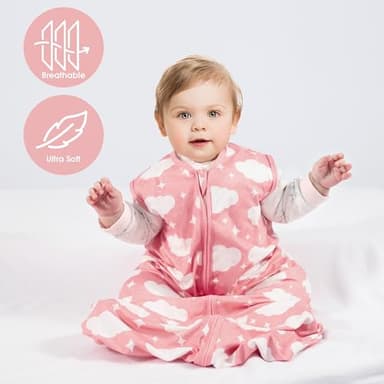 GUNTAIL Baby Sleep Sack 6-12 Months Baby Wearable Blanket 100% Rayon Cotton 2-Way Zipper Toddler Sleeping Sack，Comfy Soft Lightweight TOG 0.3（Cloud） - Image 3