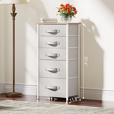 YITAHOME 5 Drawers Dresser, Vertical Fabric Storage Tower Organizer Unit for Living Room, Hallway - Sturdy Steel Frame, Wooden Top & Easy Pull Fabric Bins - Image 6