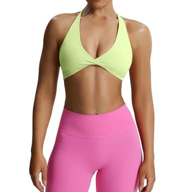 Aoxjox Women's Workout Sports Bras Fitness Backless Padded Sienna Low Impact Bra Yoga Crop Tank Top (Paradise Green, Large) - Image 1