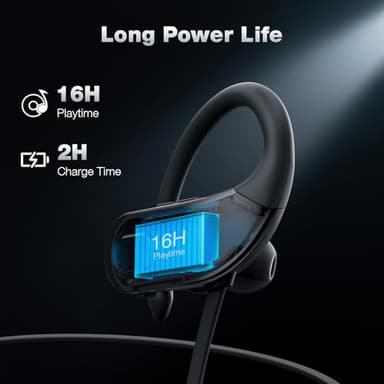 Boean Bluetooth Headphones, IPX7 Waterproof Wireless Headphones 16H Playtime Earphones Wireless Earbuds Stereo Sound Isolation Headsets for Sports, Gym, Workout - Image 3