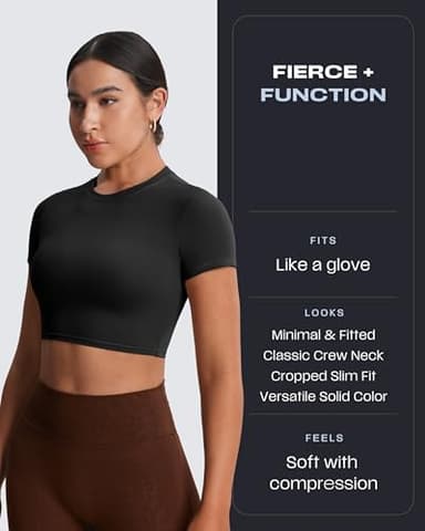 Aoxjox Short Sleeve Crop Tops for Women Classic Longline Baby Tee Workout T Shirt Top (Black, Large) - Image 6