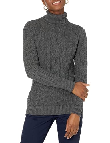 Amazon Essentials Women's Fisherman Cable Turtleneck Sweater (Available in Plus Size), Charcoal Heather, Small - Image 1