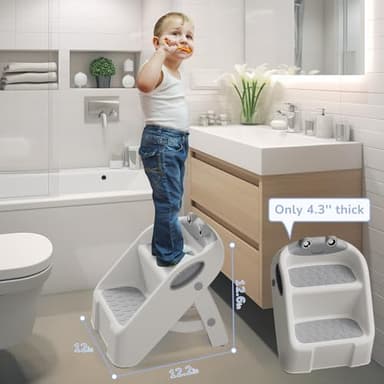 iBabyMax Toddler Step Stool, Easy to Fold Step Stools for Toddlers with Non-Slip Surface & Alphabet Patterns, Lightweight & Cute Kids Step Stool for Potty Training, Bathroom Sink, and Bedroom, Gray - Image 4