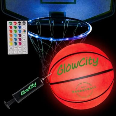 GlowCity LED Basketball with Rim Light Set - Light-Up Basketball, Remote-Controlled 16-Color Rim Light & Pump, Gift for Kids & Teens Ages 8-13, Size 7 - Image 1
