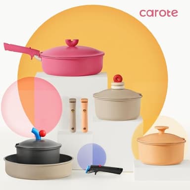 CAROTE 17pcs Pots and Pans Set Non Stick, Nonstick Cookware Set, Oven/Dishwasher/Fridge Safe Pots and Pans, RV Safe Cookware, Induction Kitchen Gift Set Detachable Handle, Pink - Image 8
