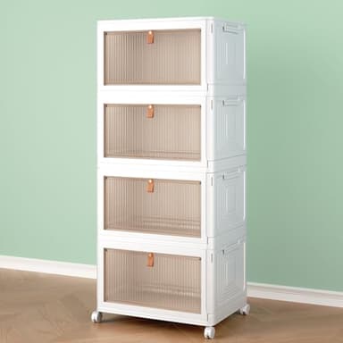 4 Tier Storage Bins with Lids, 23QT Stackable Closet Organizers and Storage with Wheels, Collapsible Storage Boxes, Foldable Plastic Storage Containers for Home,Office, Dorm Room-White - Image 8