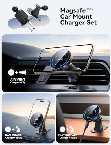 JOYROOM for MagSafe Car Mount Charger, [Upgraded Dual-Clip Grip] 15W Fast MagSafe Wireless Car Charger Air Vent Dashboard Set for iPhone 16 Pro Max Plus/iPhone 15 14 13 12 Pro Max Plus, Black - Image 2