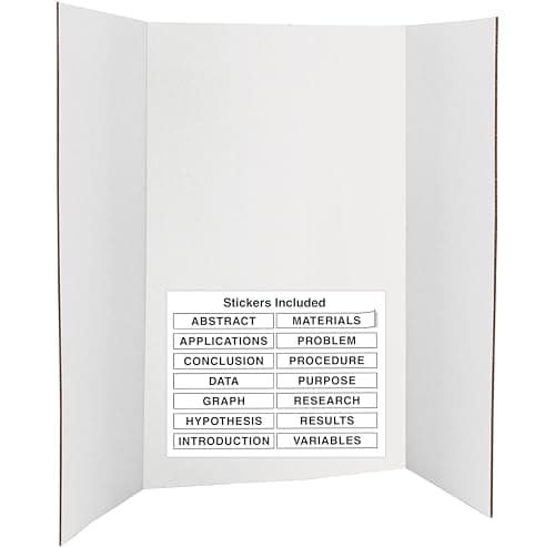 Trifold Poster Board 36" x 48" White Presentation Board - Self-Adhesive Science Subtitles Included - Science Fair Display Boards, for School, Fun Projects and Business Presentations - by Emraw - Image 1
