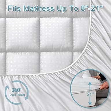 HYLEORY Queen Mattress Pad Quilted Fitted Mattress Protector Cooling Pillow Top Mattress Cover Breathable Fluffy Soft Mattress Topper with 8-21" Deep Pocket - Image 6