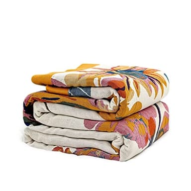Boho Throw Blanket 100% Cotton Ultra Soft Bed Throw Large Fall Blanket Floral Bird and Butterfly Farmhouse Decor Bed Blankets,60"×80" All Season Blankets for Sofa Couch Chair - Image 1