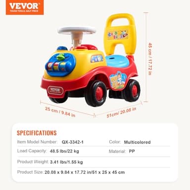 VEVOR Ride On Push Car for Toddlers, Ages 19+ Months, Ride Racer, Sit to Stand Toddler Ride On Toy, Kids Ride On Car with Music Steering, Horn & Under Seat Storage, Ride On Toy for Boys Girls, - Image 7