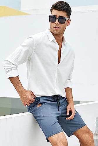 JMIERR Mens Casual Shorts - Cotton Drawstring Summer Hawaiian Beach Stretch Waist Twill Chino Dress Golf Travel Essentials Shorts with Pockets for Men 9 Inch Inseam, 3XL, S3 Blue 2 - Image 8