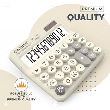 CATIGA Mechanical Switch Calculator with Solar and Battery Dual Power, 12-Digit Large LCD Display, Aesthetic and Cute Desktop Calculator with Big Button, for Home, School and Office Use, SD-1299 - Image 2