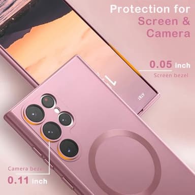 Amzfield Magnetic for Samsung Galaxy S22 Ultra Case for Women Men Girls [Compatible with MagSafe] [Camera Lens Protector] Matte Cute Slim Soft Silicone Bumper Shockproof Metallic Phone Case, Pink - Image 4