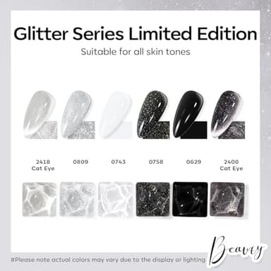 modelones Gel Nail Polish Set, 6 Colors Cat Eye Black White Gray Silver Glitter Shimmer Gel Polish Kit with Magnet Sparkle Galaxy Series Soak Off Nail Art Manicure Home Gift for Women Girl - Image 2