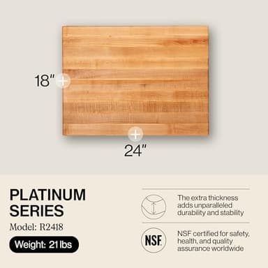 John Boos Platinum Commercial Series Rectangular Wooden Maple Cutting Board 24”x18” – 1.75” Thick, 21-lb Reversible Butcher Block with 1/4” Radius Edges, Edge-Grain & Finger Grips – Made in the USA - Image 2