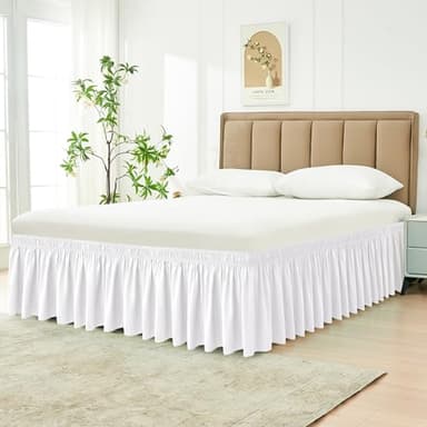 Biscaynebay Wrap Around Bed Skirts for Queen Beds 15" Drop, White Adjustable Elastic Dust Ruffles Easy Fit Wrinkle & Fade Resistant Silky Luxurious Fabric Machine Washable - Image 2