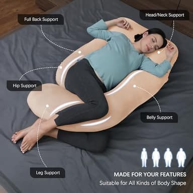 MOON PARK Pregnancy Pillows for Sleeping - U Shaped Full Body Maternity Pillow with Removable Cover - Support for Back, Legs, Belly, Hips - 57 Inch Pregnancy Pillow for Women - Brown - Image 4
