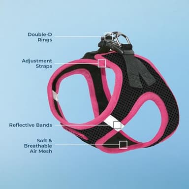Best Pet Supplies - All Weather Mesh/Plush, Reflective, No Pull Harness for Small, Medium Dogs, Cats - Secure with Hook & Loop Fastener, Buckle, Double D-Rings - Black/Pink Trim, S - Image 4