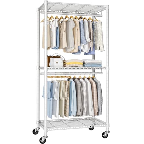FUTASSI P1 Medium Heavy-Duty Portable Closet, 30" W x 14" D x 76" H, Metal Rolling Clothing Rack, White - Image 1