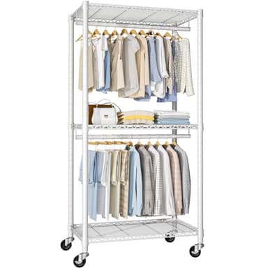 FUTASSI P1 Medium Heavy-Duty Portable Closet, 30" W x 14" D x 76" H, Metal Rolling Clothing Rack, White - Image 1