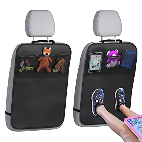 lebogner Back Seat Cover For Kids + 3 Pocket Storage Organizer, 2 Pack X-Large Waterproof Kick Mats Backseat Protector, Car Seat Back Protectors For Vehicles To Protect From Dirt, Mud & Scratches - Image 1