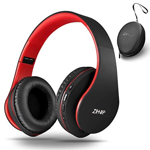 ZIHNIC Bluetooth Headphones Over-Ear, Foldable Wireless and Wired Stereo Headset Micro SD/TF, FM for Cell Phone,PC,Soft Earmuffs &Light Weight for Prolonged Wearing (Black/red) - Image 1