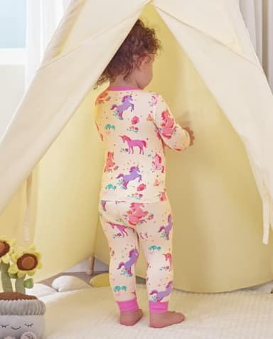 babee Reshinee Bamboo Viscose Toddler Girls Kids Pajamas Sunny Sprouts Pjs Long Sleeve Snug fit 3-4T 2pcs Soft Jammies - Image 9