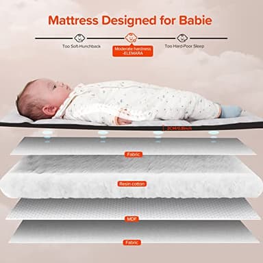 ELEMARA 4 in 1 Wide Baby Bassinet Bedside with Diaper Changer,Long Next to Bed Crib with Mattress,Sheet,Music and Blackout Cover,Playpen Travel Bed with Storage,XL Co Sleeper with 3 Adjustable Height - Image 4