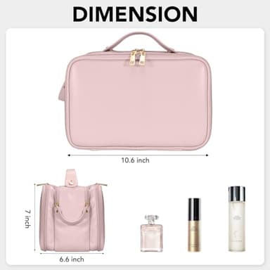 Travel Makeup Bag Women's Large Capacity Cosmetic Portable Organizer Large Opening Waterproof Storage Toiletry Bags Vertical Free-Standing Brush Holder for Easy Access Pink - Image 2