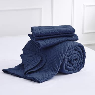 Love's cabin California King Size Quilt Bedding Set Navy Bedspreads - Cal King Summer Quilt Lightweight Bedspread- Wave Pattern Coverlet for All Season - 3 Piece (1 Quilt, 2 Pillow Shams) - Image 6