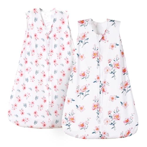 PHF 100% Organic Cotton Baby Sleep Sack, 2-Way Zipper Baby Wearable Blanket, 18-24 Months TOG 0.5 Toddler Sleeping Sack, 2 Pack Sleeveless Soft Sleeping Bags for Baby Boys Girls, X-Large, Floral - Image 1