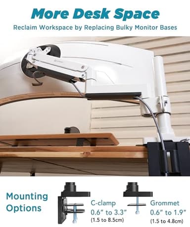 ULTRARM Heavy Duty Monitor Arm for Ultrawide Monitors up to 57" and 44 lbs, Single Desk Stand, Pneumatic Height Adjustable, Modular Extension Arms - Max VESA 100x100, White, MA20PW-S - Image 4
