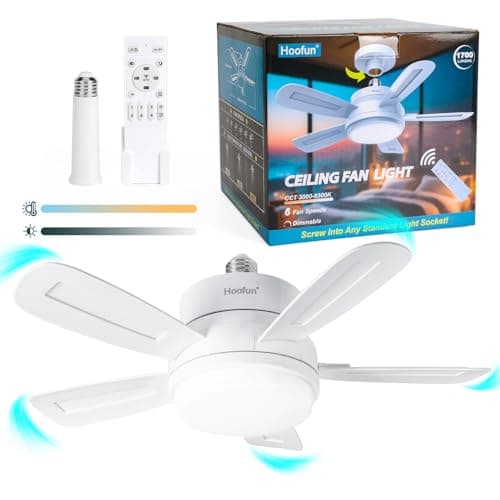 15.7" Socket Fan with Light and Remote, 3000K-6500K, 1700LM, Wireless Screw in Light Socket Fan for Bedroom, Kitchen, Living Room, Garage, E26 Base - Image 1