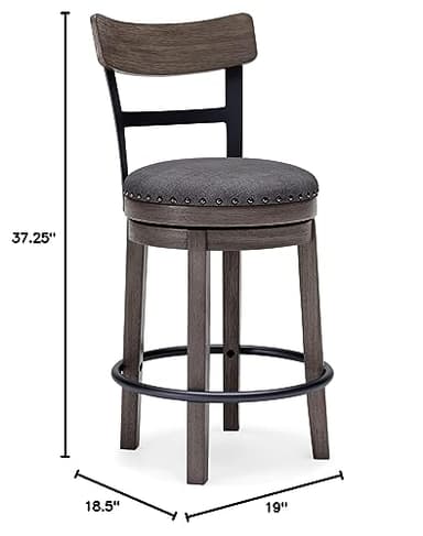 Signature Design by Ashley Caitbrook | Farmhouse Swivel 24" Counter Height Barstool – 360° Swivel, Upholstered with Nailhead Trim, Metal & Wood Frame, Gray - Image 14