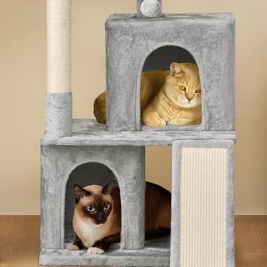 Yaheetech 42in Cat Tree Tower with Scratching Posts, Plush Condo, Ramp & Perch, Multi-Level Climber for Indoor Cats & Kittens, Light Gray - Image 6