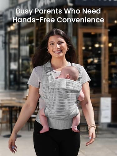 Grownsy Baby Carrier Newborn to Toddler (7-44lbs), Ergonomic & Cozy Wraps with One-Click Buckle, Mesh & Head Support for Hands-Free Comfort, Silver Gray - Image 9