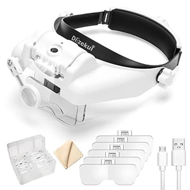 Dilzekui Headband Magnifying Glass with Light, Rechargeable Head Magnifying Glasses 1X to 14X, Magnifier Headset with 6 Detachable Lens, Hands Free Head Mount Magnifier for Close Work Jewelry Crafts - Image 1