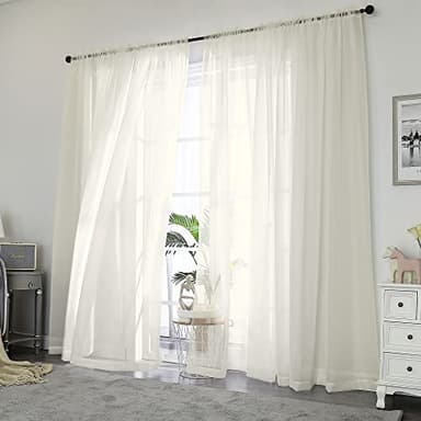 OWENIE Sheer Curtains 84 inch Length, Ivory Sheer Cutains 2 Panels Set for Bedroom/Living Room, Rod Pocket Voile Fimly Drapes, 2pcs, Each 42" W x 84" L - Image 1