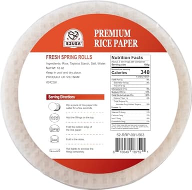 52USA Rice Paper, 1 Pack, Rice Paper Wrappers, Fresh Spring Roll Wrappers & Dumplings-34 Sheets, Gluten-Free Wonton Wrappers, Vegan, Low Carb, Vietnamese Rice Wraps (Round, 22cm) - Image 2